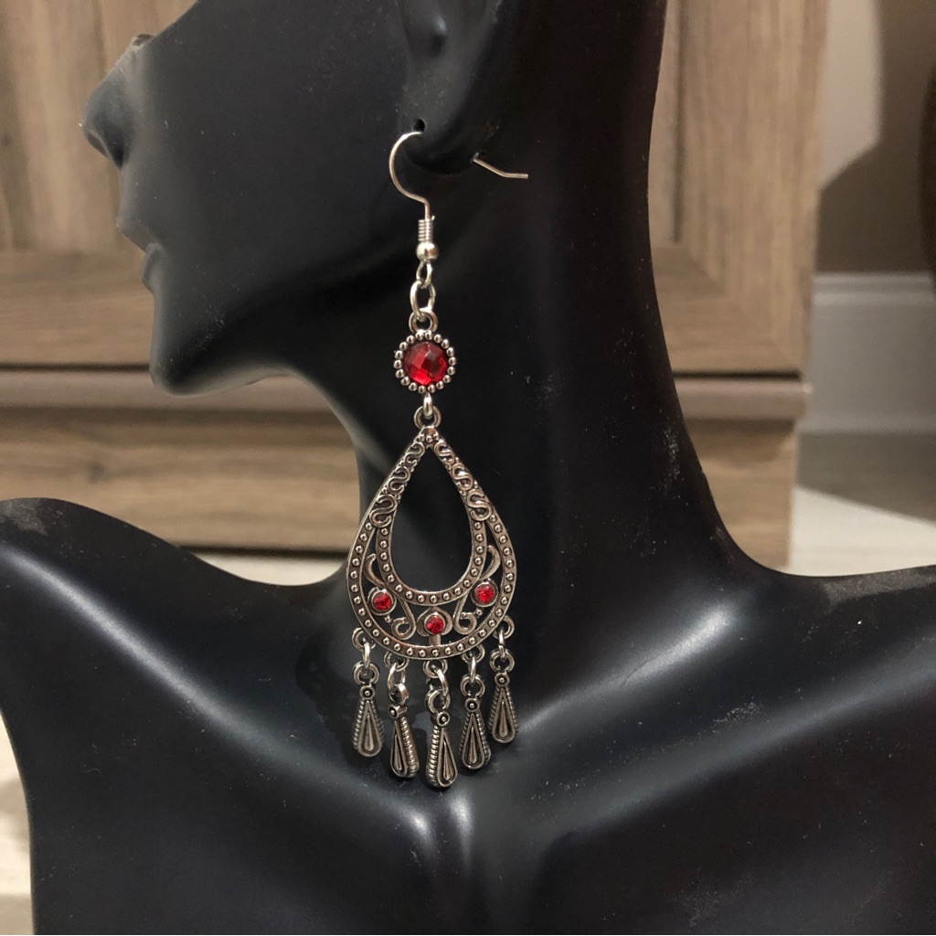 Beautiful Boho Earrings With Red / Silver